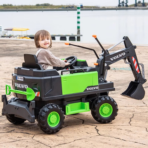 Xingchenhao Volvo VOLVO excavator children's electric car four-wheel baby toy car can sit on children's remote control car green + electric digging arm Bluetooth remote control + Bluetooth music + independent charging