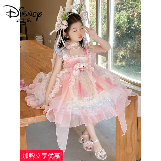 Disney Girls Hobe Summer Suspender Robe Child's Birthday Melody Princess Dress Girl Summer Lolita Jupe brillante Coiffe + queue + JSGY6628 Couleur de mélodie 110 cm
