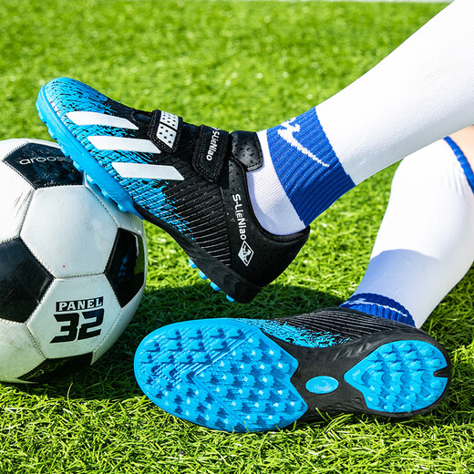 Cyubc Ronaldo Messi 2025 Neue Kinderfußballschuhe für Schüler Jungen Falcon TF gebrochene Nägel Klettverwalter Frauen Trainingschuhe 6199 Weiß und Blau gebrochene Nägel Klettverschluss kaufen Sie ein Paar fünf 29