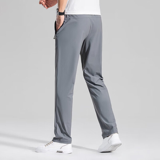 JOEONE men's ice silk casual pants summer lightweight drawstring sports men's pants straight-dragged trousers 723 gray M 90-110Jin [Jin equals 0.5 kg]