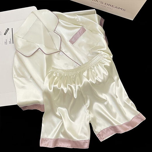 
Yu Zhaolin (YUZHAOLIN) 2024 new ice silk pajamas for women short-sleeved summer thin silk for outdoor wearable home clothing suit spring and summer light yellow #YX-9214 2XL [131-145]Jin[Jin equals 0.5 kg]