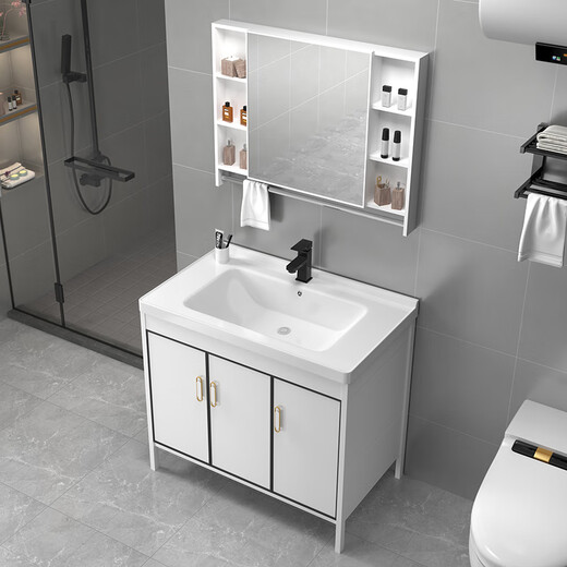 Hengjie Badezimmerschrank Kombination Balkon mit Waschbrett Waschbecken Haushaltswaschbecken Badezimmer Waschbecken integriertes Waschbecken 1048 Einzelbecken + Schrank + Wasserhahn