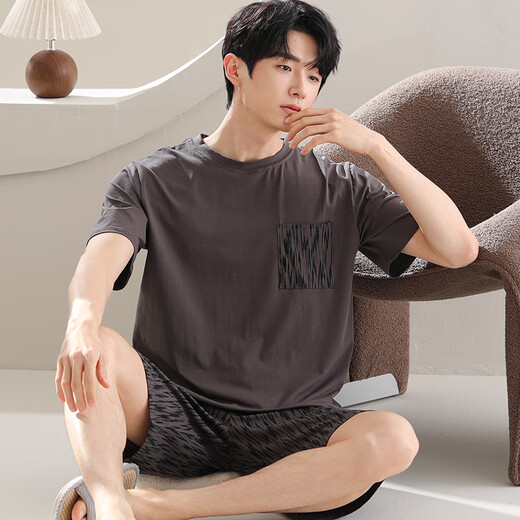
Catman (MiiOW) men's pajamas summer short-sleeved modal cotton ice silk thin large size casual simple summer men's home clothing solid color YSX-9720# L