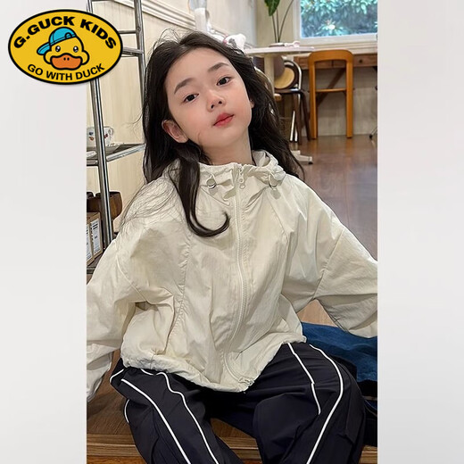 G.DUCKKIDS Korean style girls 2025 summer new style hooded sun protection clothing children's versatile casual windbreaker jacket light blue 120 cm