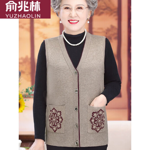 Yu Zhaolin (Yuzhaolin) mittlerer und älterer Frauenweste Frühling und Herbst Oma Kleidung Strickjacke Old Lady Horse Clip Großgröße Mutter gestricktes Weste grün (12805) L empfohlen 85-110jin [Jin gleich 0,5 kg]