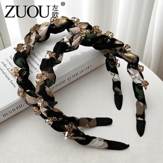 Zuoou Princess of Paris headband high skull headband women's high-end fashion ink painting toothed rhinestone headband hairpin headdress ink drill headband