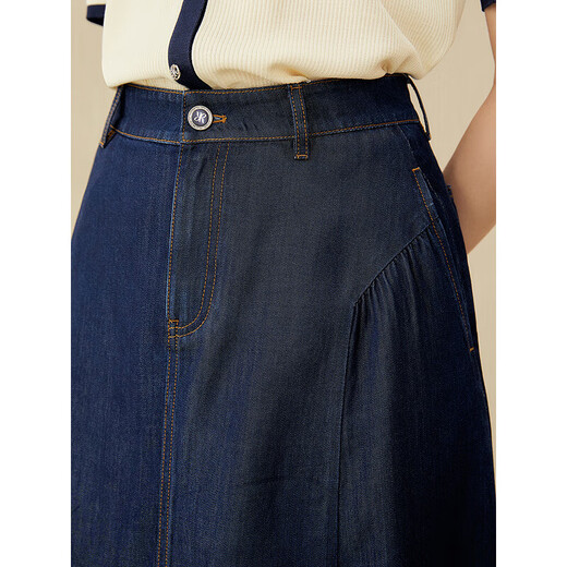 YINER音儿2025年夏季女装【天丝+醋酸】莱赛尔丹宁A字牛仔半身裙 藏蓝 S 36