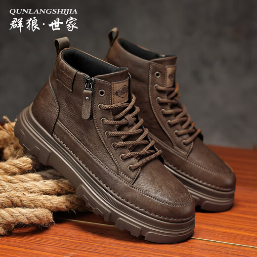 Pack of Wolves Saga Martin boots men's 2025 new autumn and winter genuine leather men's boots thick-soled high-top work boots men's shoes mid-cut sneakers