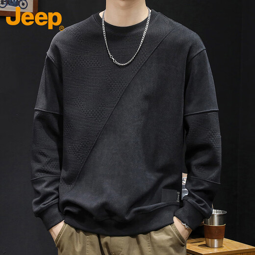 Jeep (JEEP) sweatshirt men's color matching autumn and winter loose long-sleeved T-shirt top men's heavy base shirt black XL
