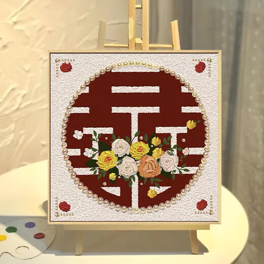 
Wedding gift Happy character texture painting Quartz sand digital oil painting Diy handmade rose decoration hanging painting qx10975 texture painting 40*40cm thick solid wood inner frame + decorative outer frame