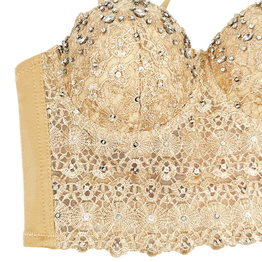 Shiyusen lace camisole hot girl bright diamond beaded top short sexy belly dance tight shaping fishbone white 34B/75 one size fits all