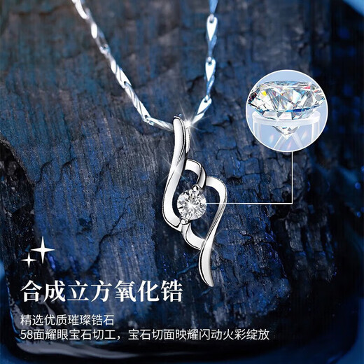 Chow Tai Fook Platinum Necklace Ladies Pendant Girls Gift for Girlfriend and Wife Birthday Fashion Accessories Platinum Beautiful Necklace + Rose Gift Box