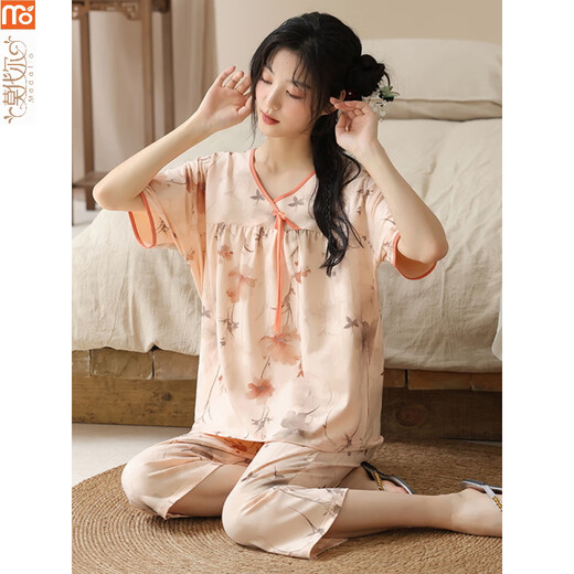 Pyjamas modal pour les femmes en été 2025 Nouveau costume de style chinois à manches courtes Nouveau pantalon cuit chinois style mince pour l'usure décontractée y9902 m (recommandée 75-95jin [Jin est égal à 0,5 kg]))