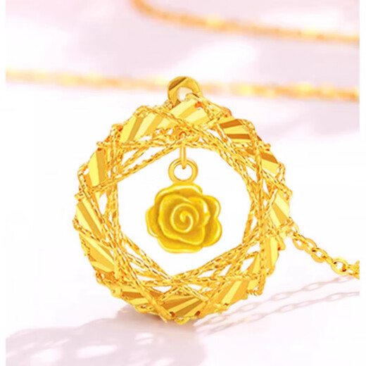 Dewey Van gold-wrapped silver 9999G 24K gold rose dreamnet necklace for women, light luxury and versatile clavicle necklace for girlfriend, rose dreamnet single pendant (thick gold layer)
