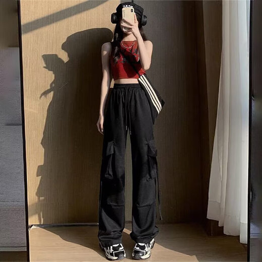 Pantalon de travail de usure de dopamine simple décontractée pour les femmes au printemps et à l'été cordon hip-hop mince-feel large pantalon de plancher