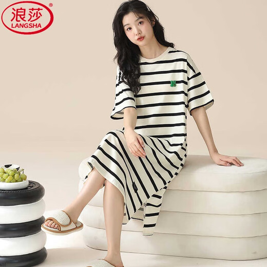 Camiseta Langsha (Langsha) Camiseta para mujeres en verano Color sólido de manga corta Algodón Long Falda delgada de mujeres embarazadas dulces para mujeres en grasas de verano más muebles para el hogar de gran tamaño F-6626 4xl (recomendado 165-190Jin [Jin equivale a 0.5 kg] f] f f.