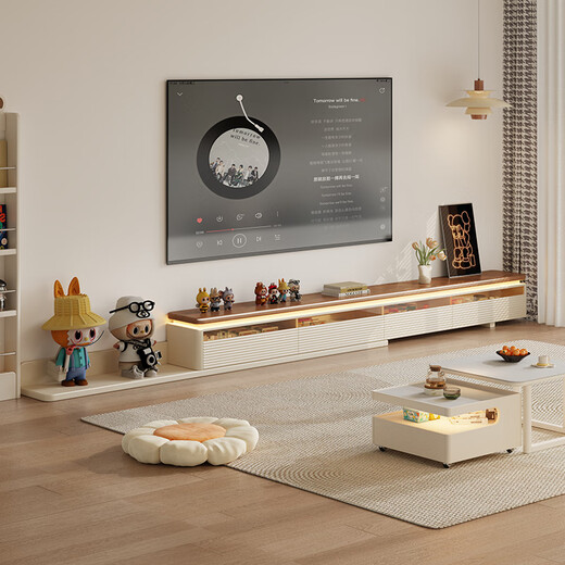 Isabel hollow TV cabinet on the back with hidden sockets and floor cabinet for home living room solid wood ultra-narrow TV cabinet with reserved skirting 2.0 meters | reserved countertop wire trough with removable back panel