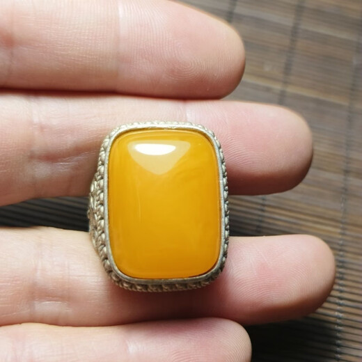 Ruoximeng antique antique Qing Dynasty style chicken fat yellow beeswax ring ring old silver inlaid open silver ring pure silver ring ring antique antique Qing Dynasty style chicken fat yellow beeswax ring face