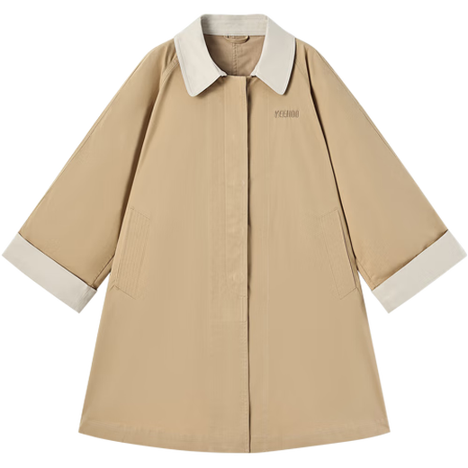 YEEHOO children's windbreaker girls' coat autumn coat mid-length pure cotton Korean style British style over-the-knee top medium-large children's clothing khaki pure cotton fabric 140