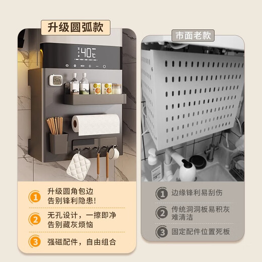 Lemuwei gas water heater shielding cover under the natural gas pipeline to hide the ugly artifact wall-mounted furnace decoration punch-free storage rack width 38 height 40 depth 15 arc gun gray no hole + storage package
