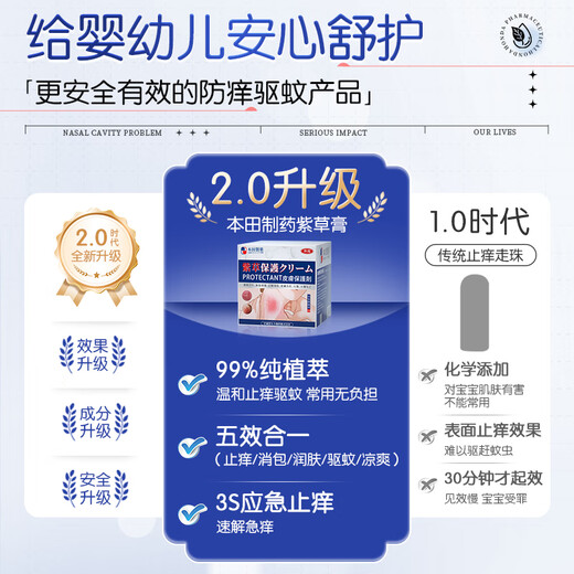 本田制药紫草膏蚊虫叮咬止痒消肿膏药婴儿儿童户外驱蚊防跳蚤解痒消包1盒
