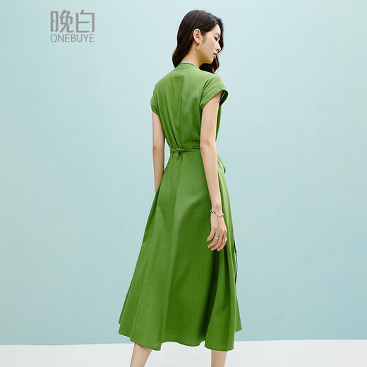 晚白2025年夏款时尚简约气质显瘦遮肉裙子休闲纯色亲肤显白无袖连衣裙 绿色 L