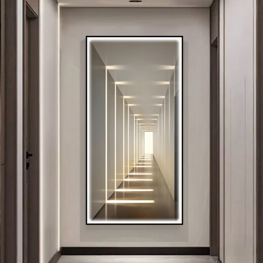 CLCEY入户玄关装饰画延伸空间壁画感竖版走廊过道挂画轻奢简约带灯 L3881 100*200拉丝金框晶瓷+镶钻LED灯