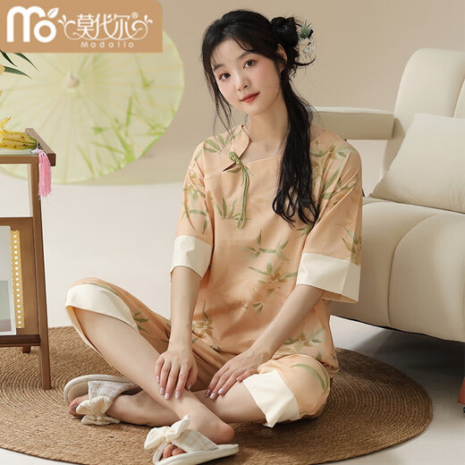 
Modal summer new women's short-sleeved pajamas set cotton new Chinese style thin home clothes can be worn outside for cropped pants summer LZY9901 2XL (recommended 130-145 Jin [Jin equals 0.5 kg])