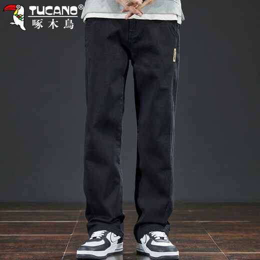 Woodpecker (TUCANO) jeans men's autumn and winter pants men's loose straight casual pants American wide-leg trousers black 33