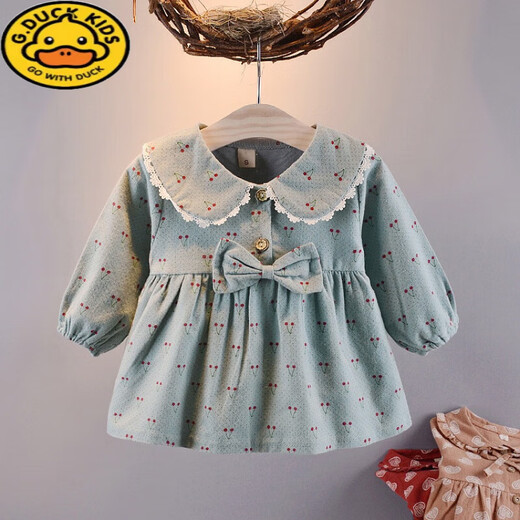 G.duck baby girls long-sleeved dress 2026 spring baby girl pure cotton 0 to 1-2 years old doll collar princess dress Korean version pink bow cherry skirt 73 cm