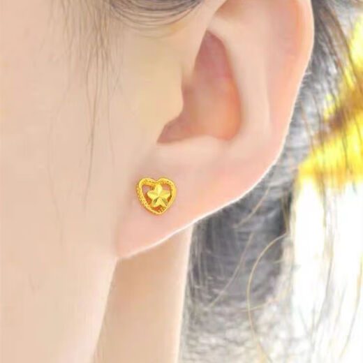 UHFQ old phoenix new Chinese style flower love sand gold earrings and earrings for girlfriend birthday gift poetic love flower gold earrings 2.69