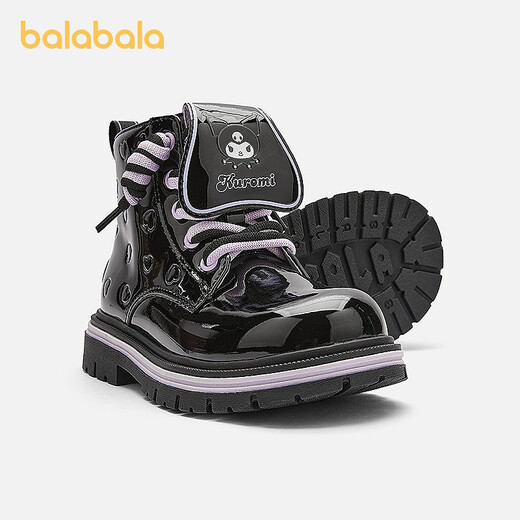Balabala children's shoes children's boots Martin boots girls 2025 new autumn and winter short boots trend Sanrio IP black 90001 30 (foot length 18.3-18.7/inner length 19.7)