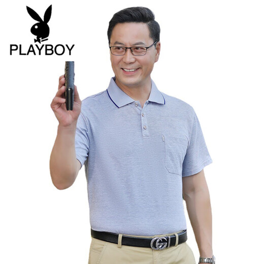 花花公子（PLAYBOY）新款爸爸短袖T恤男夏中年男装夏季中老年人男士夏装冰丝光棉上衣 691-灰色 L