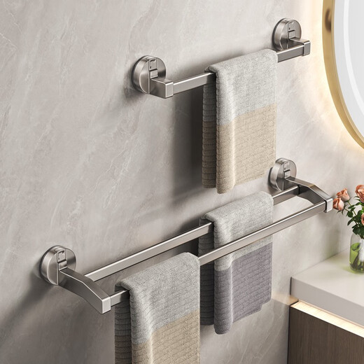 
Suction cup towel pole bathroom without punching bathroom gun grey towel rack wall-mounted double single rod storage storage rack bold thickened suction cup grey single rod 40cm-9856