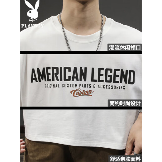 
Playboy; PLAYBOY2025 white new short-sleeved T-shirt for men loose fashion brand summer pure cotton half-sleeved American ins heavy men's T-shirt HST1518 white L weight 125-145Jin [Jin equals 0.5 kg]