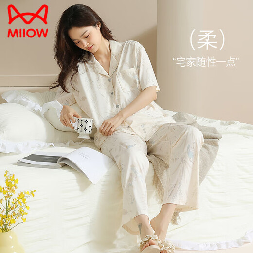 
Catman (MiiOW) pajamas for women in summer new short-sleeved trousers for women in summer gorgeous home clothes can be worn outside cool fashion suit YR-9923 M [comfortable and soft cotton]