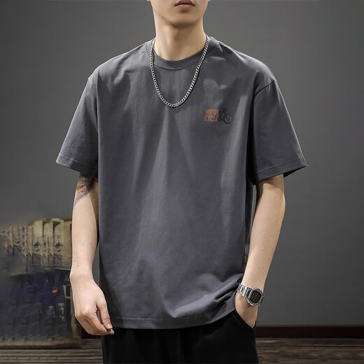 Neues Gleichgewicht reine Baumwolle kurzärmelige T-Shirt Herren Sommer Lose lässige, atmungsfreie vielseitige Kleidung Neu einfache trendige runde Hals Top 1518 Dark Grey XL