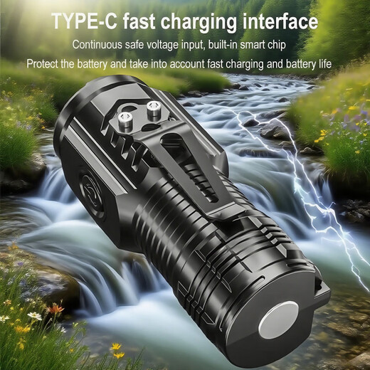 One cent strong light mini flashlight rechargeable LED three-core field burst bright durable light portable camping light five-speed fast charging black 1 pc
