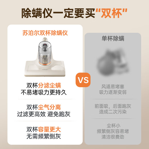 Supor Mite Remover Bed Treasure Upgraded Suction Double Cup Dust Mite Separation 65 Hot Air Drying Household Bed Mite Remover to Remove Mites Pet Mite Remover ERC-TT21C