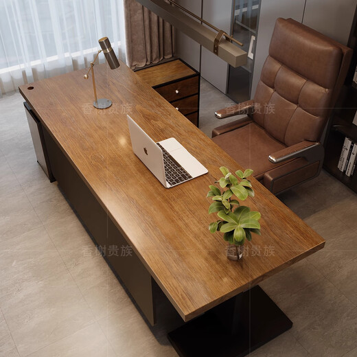 Champs Nobles all solid wood desk with side cabinet general manager office high-end log large board boss desk computer desk executive desk single table 220 long * 80 wide * 75 high New Zealand pine wood thickness 5cm