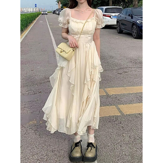 允橘连衣裙裙子女夏季2025新款轻奢高级感白色长裙法式海边沙滩裙纯欲 米白色钉珠仙女连衣裙 M 建议95-105斤