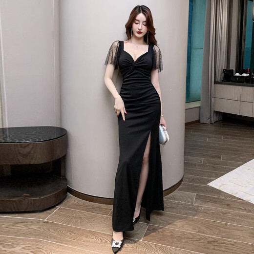 冉艺岚同款夜总店女装性感连衣裙晚礼服洗浴桑拿技师夜场上班衣服工作服 3883黑色 S 建议80-95斤
