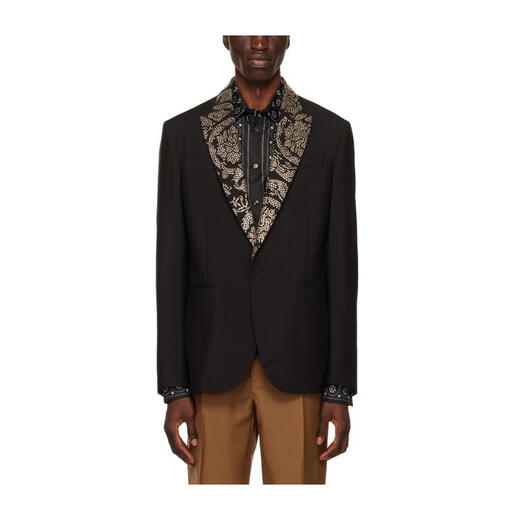 Versace Men's Rivet Logo Blazer Point Lapelera de la solapa hombrera Hebilla de hebilla informal Negra Única IT-48