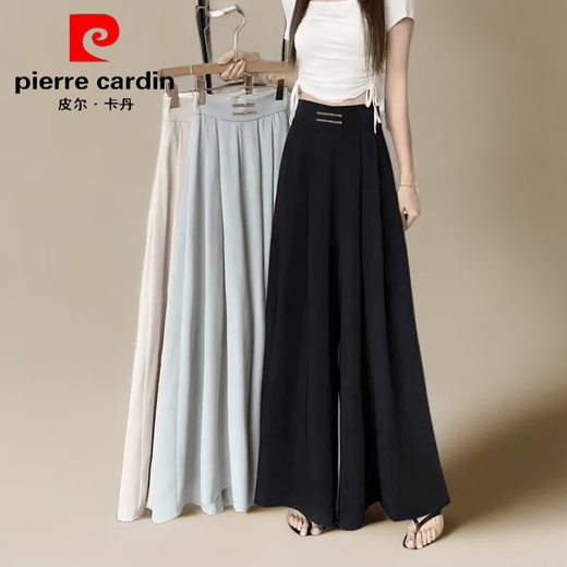 皮尔卡丹（pierre cardin）国风裤裙盘扣阔腿裤女春秋季妈妈装居家睡裤高腰垂感拖地休闲裙裤 黑色838【春夏外穿阔腿裙裤女】 S 建议85斤内