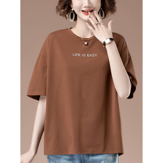 Beiyao 50-year-old women's short-sleeved T-shirt pure cotton plus fat plus size summer loose embroidery middle-aged mother casual top 9889 black 3XL 145-160Jin [Jin equals 0.5 kg]