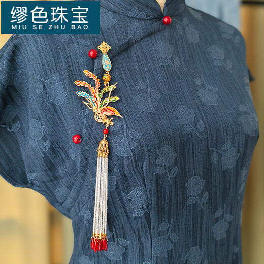 MiU Se (MiU Se) Chinese-style multicolored phoenix placket, ancient style long tassel pendant, national style style chest cheongsam and Hanfu accessories, one colorful phoenix placket