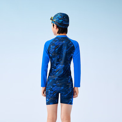 Asics/ASICS Children's 25th Summer New UPF50+ Sunscreen Elastic Antibacterial Swimsuit Cap One-piece Set 5003 Navy Blue 140