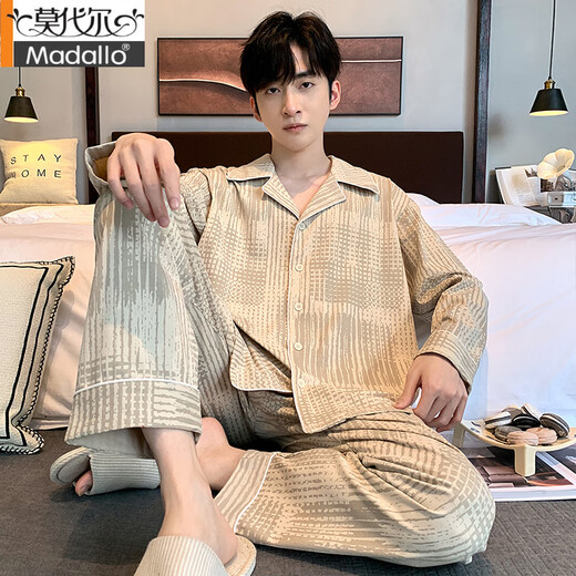 Modal Men's Pure Cotton Pajamas Spring and Automne Style 2025 Nouveau automne et hiver à manches longues adolescents décontractés pour garçons de vêtements pour maison