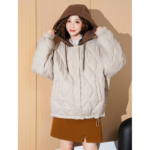 TonLion 2025 autumn and winter women's knitted contrasting color hooded short cotton coat