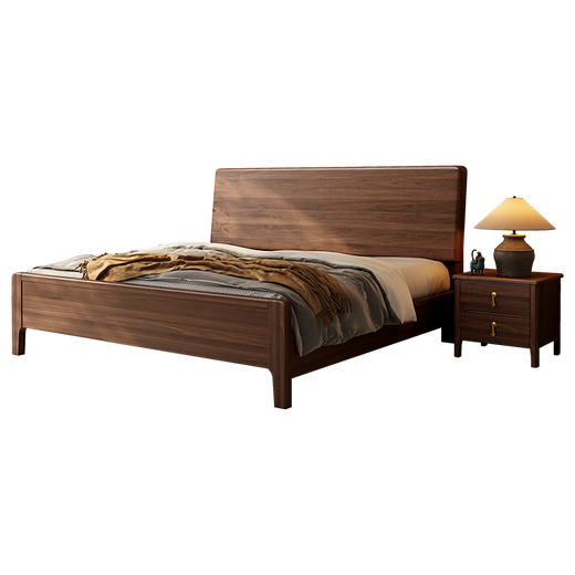 Small wooden nest bed black walnut solid wood bed medieval style master bedroom 1.8 meters double bed modern simple large bed wedding bed bed (three-section bed board) 1.5 meters